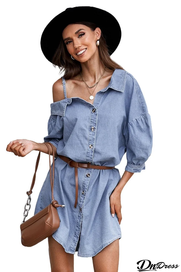 Asymmetric Cold Shoulder Denim Dress