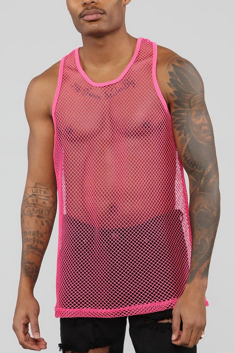 Men's Solid Network Hollow See-Through Thin Tank Top