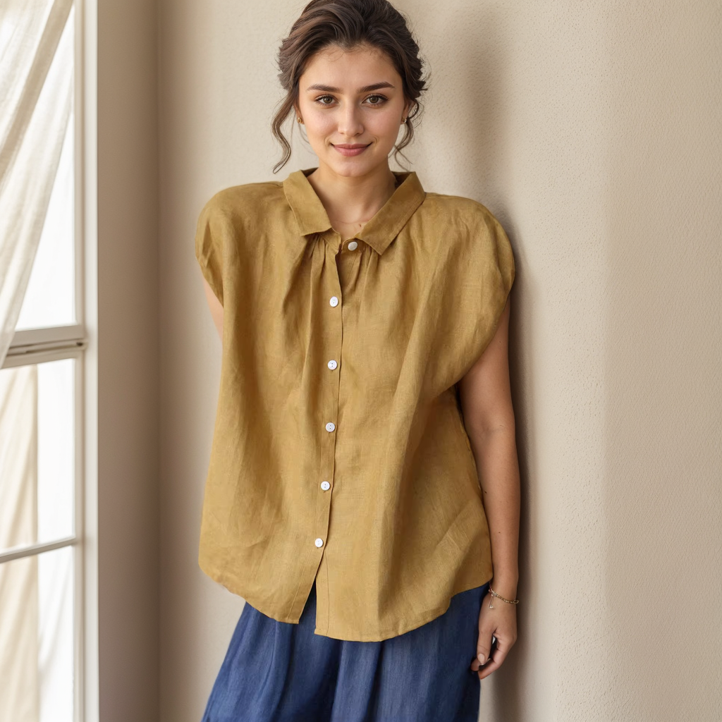 100% European Linen Strappy Shoulder Sleeveless Shirt REAL SILK LIFE