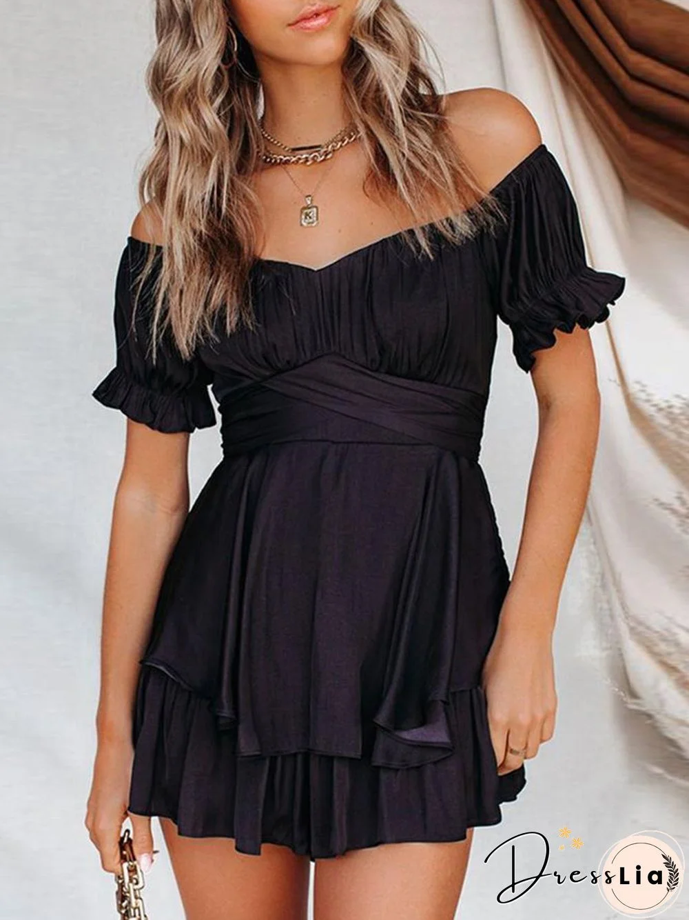 Lace-up Strapless Waist Dress P13040