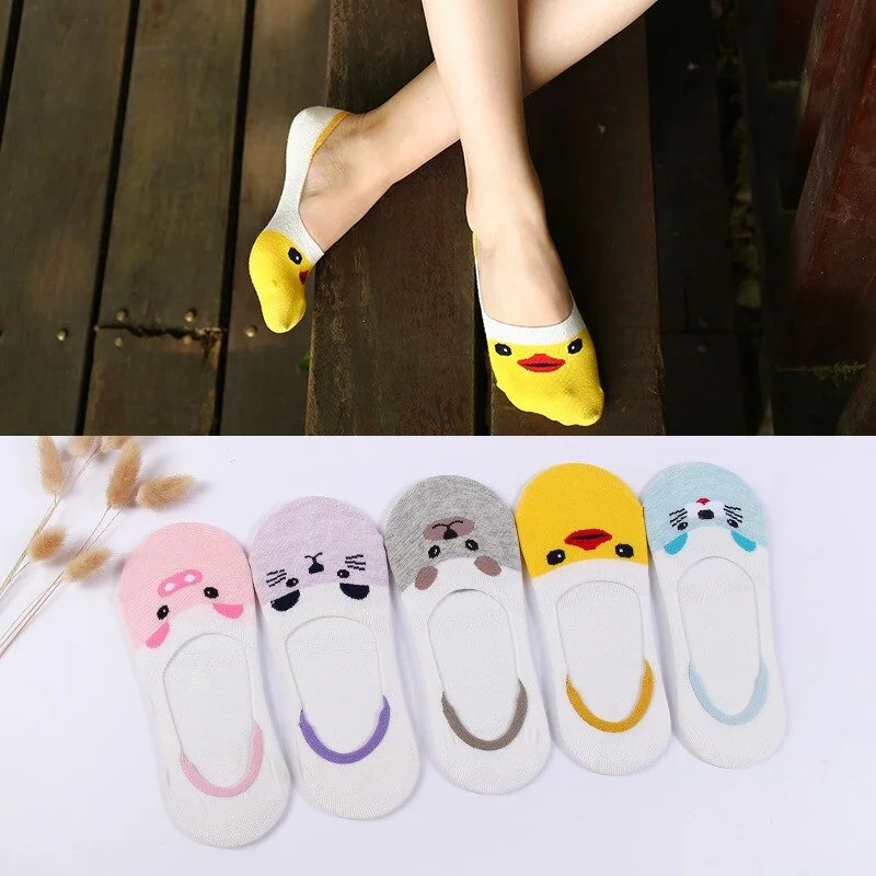 Billionm pieces = 5 Pairs/lot Invisible Cartoon Cotton Breathable Socks Women Summer Girls Casual Short Ankle Boat Low Cut Lady Sox