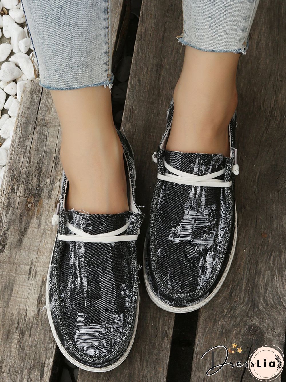 Women Casual Plain All Season Vacation Flat Heel Denim Fabric Lace-Up Lace Up Shoes Flats