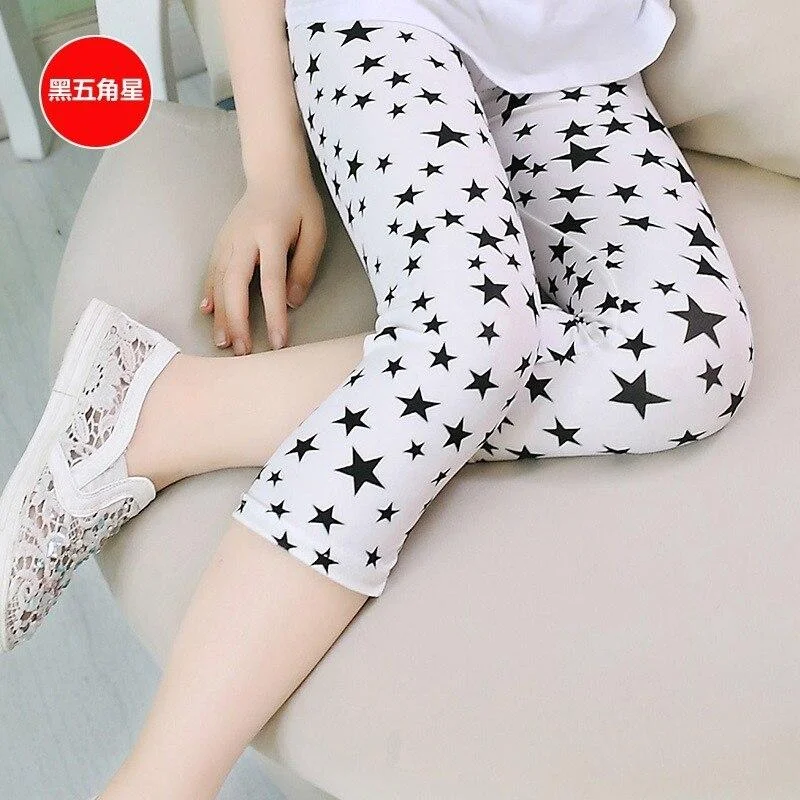 Baby Girls Leggings 2021 Kids Summer Breathable Flower Print Pencil Pant Children Cropped Trousers 2-12 Years Girl Leggings