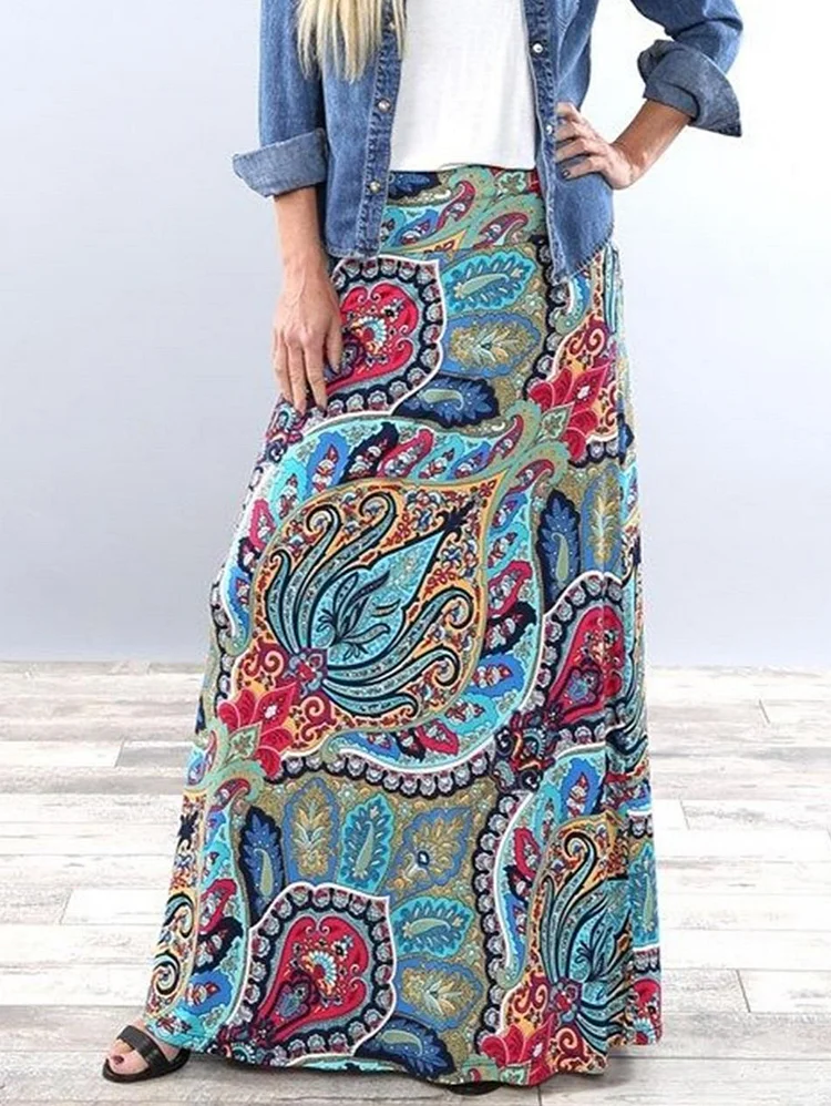 Ethnic Geo Allover Pattern High Waist Maxi Skirt