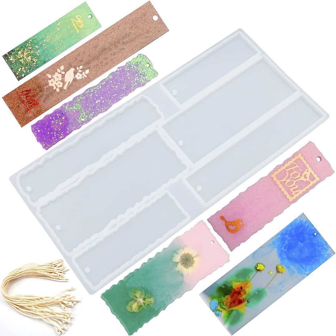 Rectangle Bookmark Casting Resin Mold with 20pcs Strings