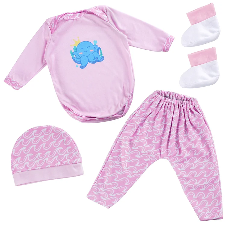 17"-22 "Pink Octopus Wave Clothing Accessories 4-Pieces Set for Reborn Girl baby