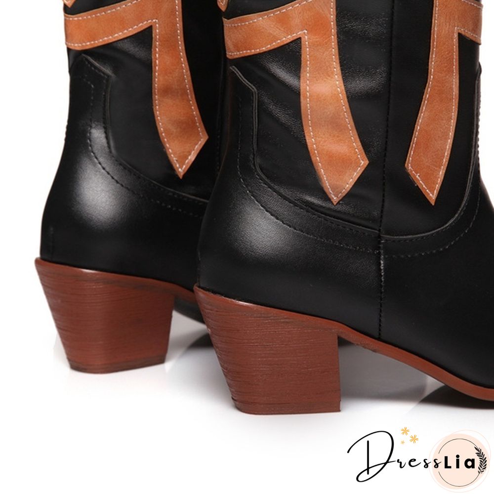 The New Style Western Cowboy Boots For Women Pointy Toe Cowgirl Boots Square Heels Knee High Boots Retro Women Boots