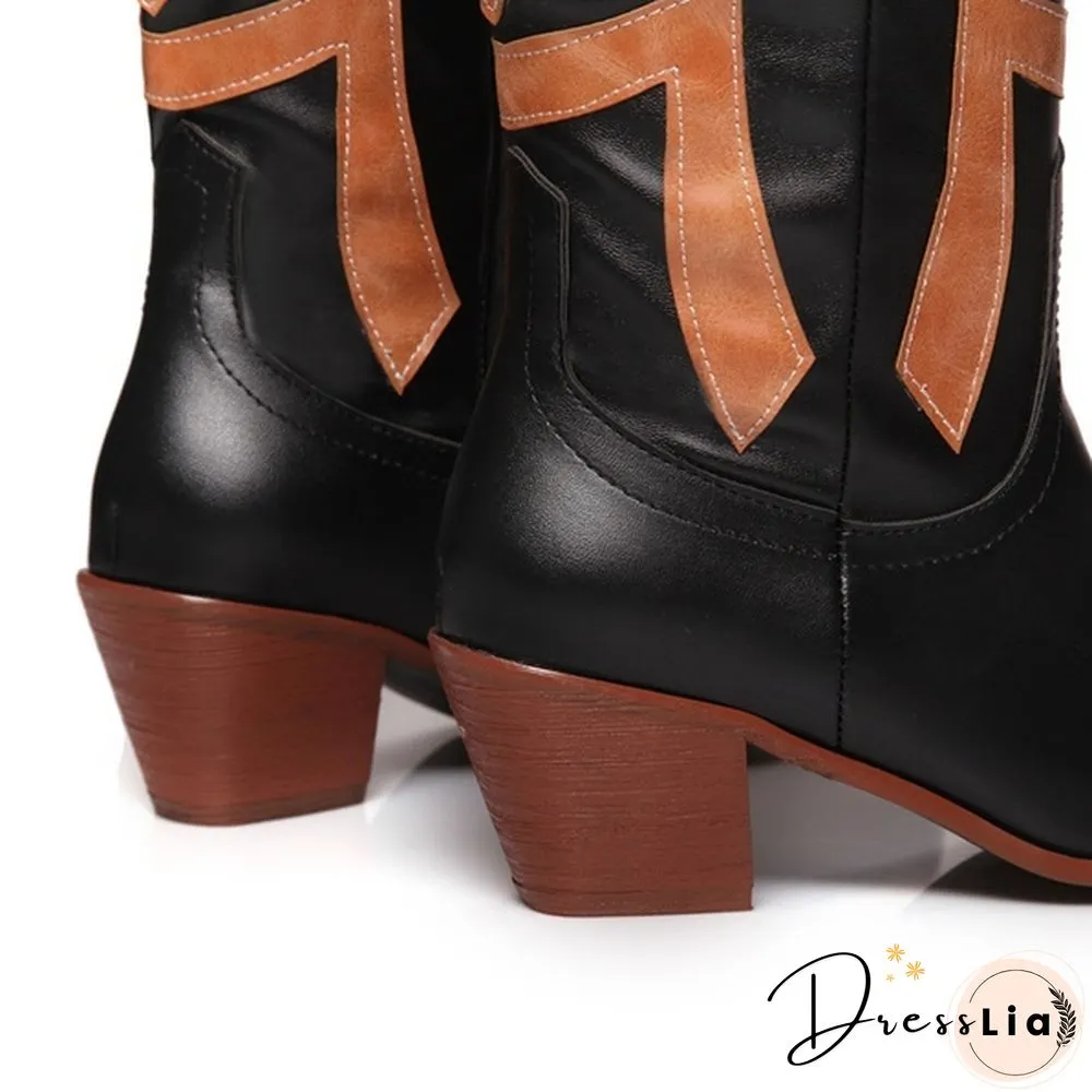 The New Style Western Cowboy Boots For Women Pointy Toe Cowgirl Boots Square Heels Knee High Boots Retro Women Boots