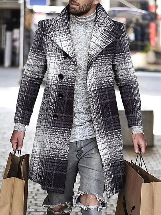 Men's fashion geometric print mid-length coat 045
