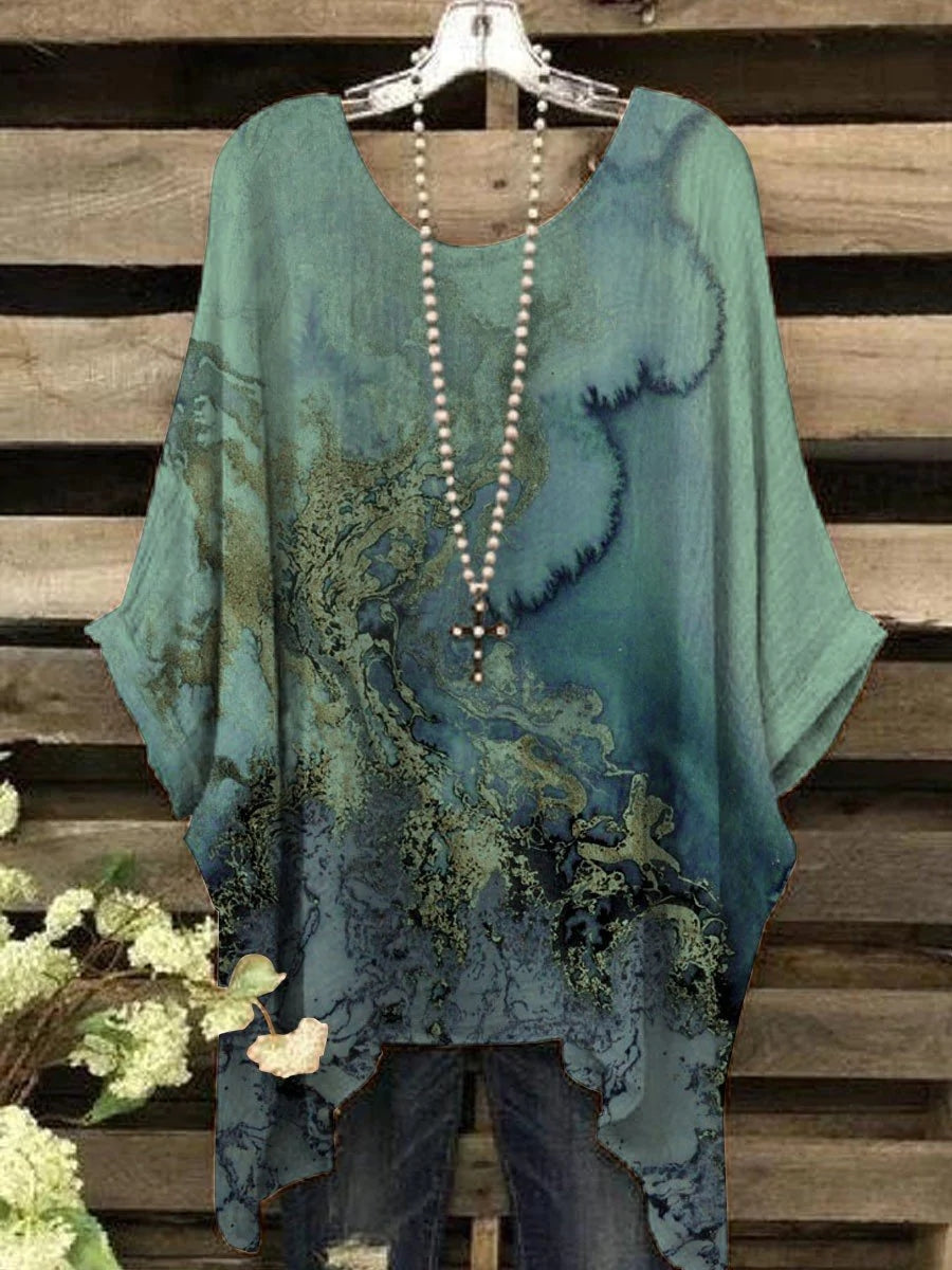 Women 3/4 Sleeve Scoop Neck Graphic Floral Printed Women Tops