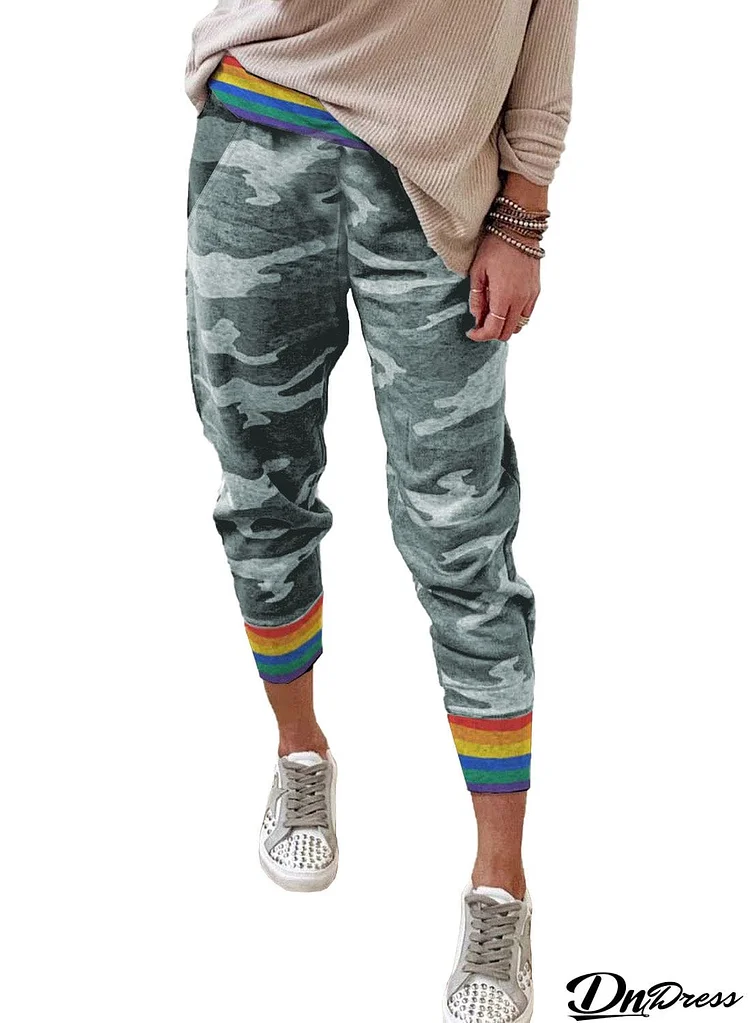 Rainbow Stripe Gray Camo Casual Pants