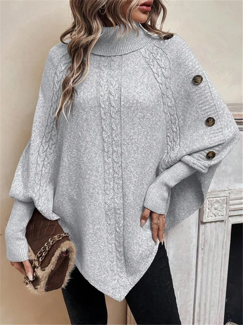 Athvotar Athvotar New Autumn And Winter High-Collar Button Decoration Bat Shirt Sworn Sweater