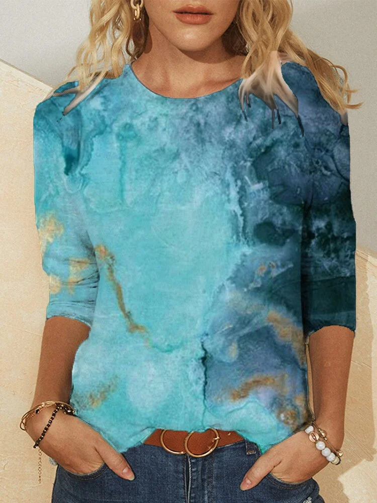 Printed Long Sleeve Crew Neck Casual T-Shirt