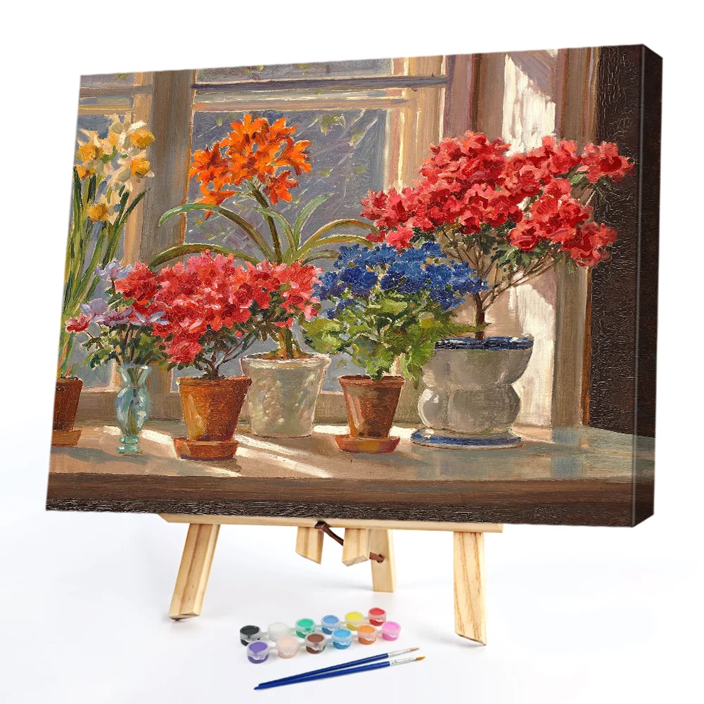 Flowers on Windowsill - Paint By Numbers(50*40CM)