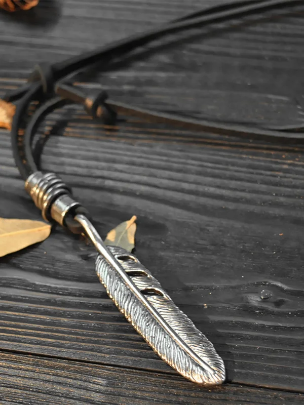 Vintage Punk Leather Rope Eagle Feather Pendant Necklace