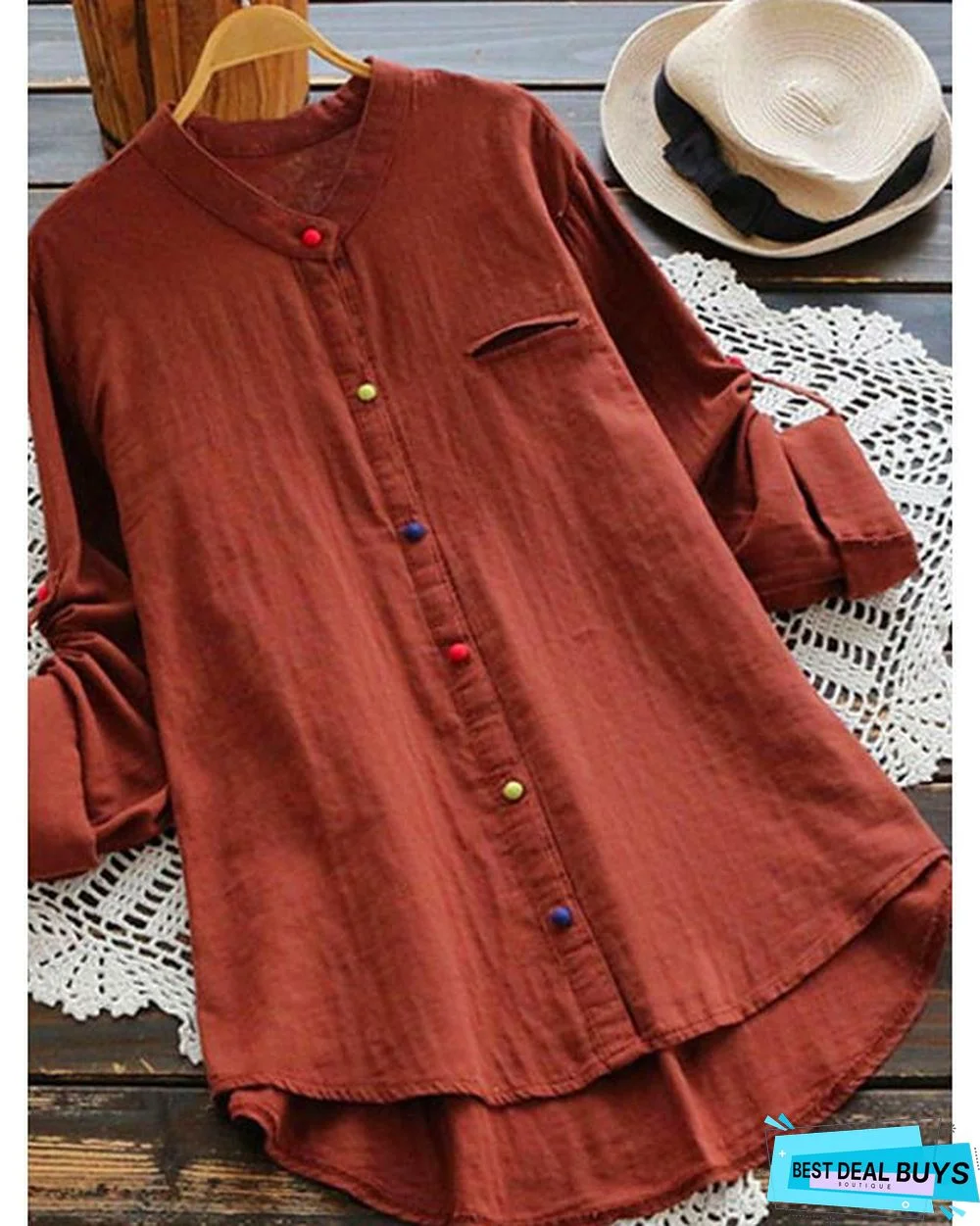 Women's Plus Size Blouse Shirt Solid Colored Plain Long Sleeve V Neck Tops Loose Cotton Basic Top White Blue Red