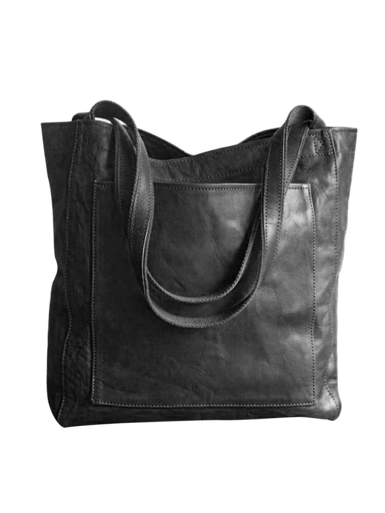 Fashion Women Soft PU Leather Shoulder Bag Casual Large Handbags (Black)