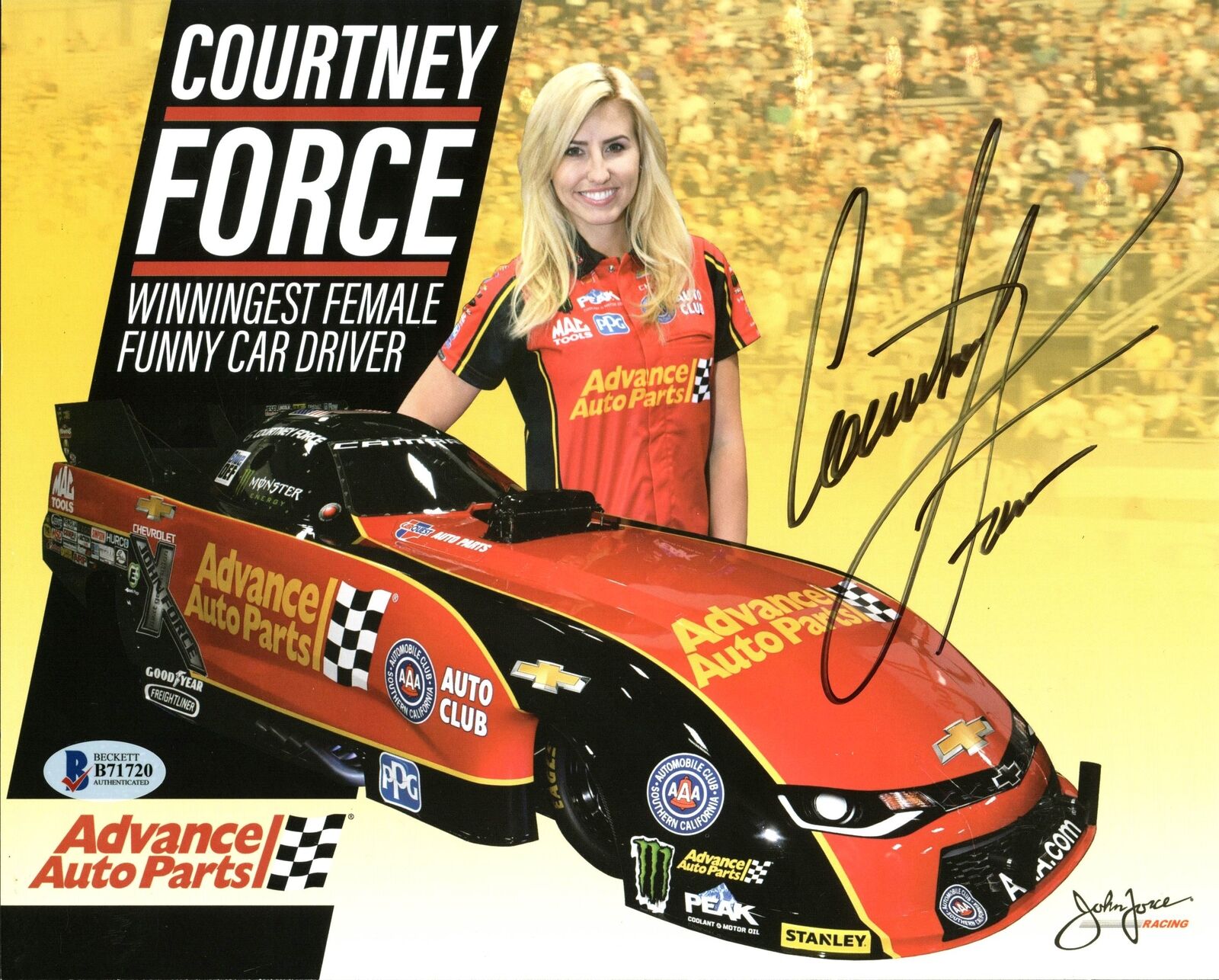 Courtney Force NHRA Drag Racing Authentic Signed 8X10 Photo Poster painting BAS #B71720