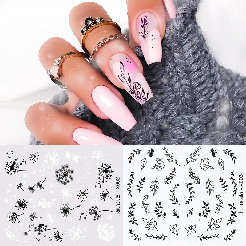 Harunouta Spring Flower Leaf Water Decals Love Heart Geometric Lines Nail Art Stickers DIY Slider Manicures Nail Art Decoration