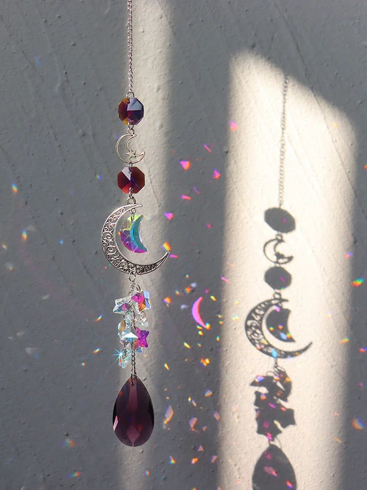 Crystal Diamond Wind Chimes Metal Hexagon Star Moon Hanging Ornaments Decor