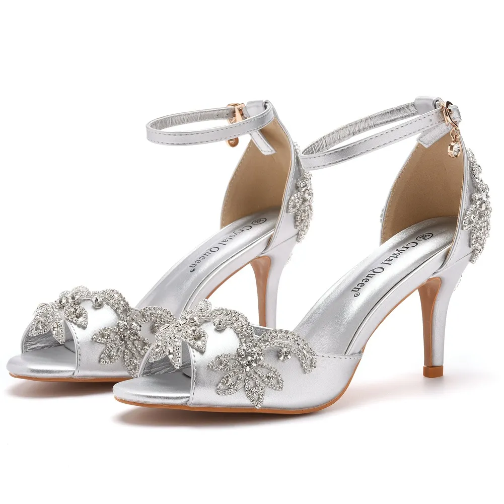 Breakj Breakj Cm Fish Mouth High Heel Sandals Shallow Mouth With Large-Size Round-Head High Heels Golden Water Drill Fine Sandals