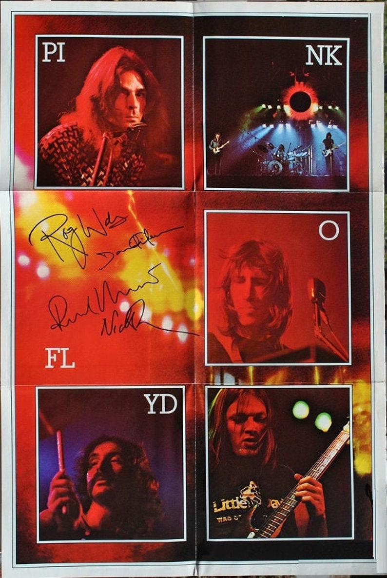 PINK FLOYD Signed Poster X4 Dark Side of the Moon Roger Waters, David Gilmore 20x30 wCOA