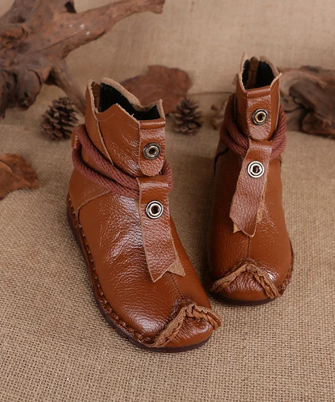 Cowhide Leather Brown Boots Warm Vintage Splicing