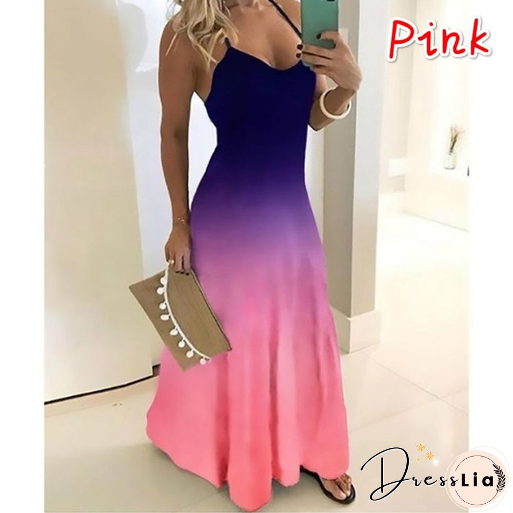 Plus Size Fashion Clothes Summer Dresses Women's Casual Sleeveless Halter Party Dress Ladies Deep V-neck Floral Printed Beach Wear Maxi Dress