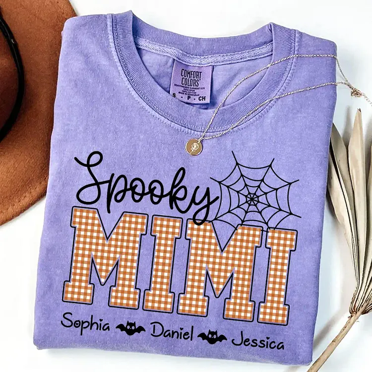 Personalized Spooky Mimi Shirt with Grandkids&rsquo; Names | Custom Halloween Grandma T-Shirt