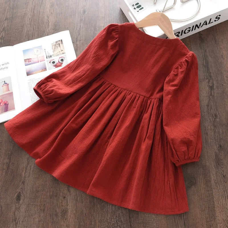 Bear Leader Girls Solid Long Sleeve Dresses 2022 New Fashion Kids Girl Casual Party Costumes Children Soft Vestidos 3-7 Years