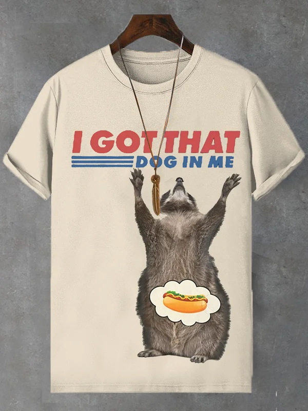 <💯Cotton> Men's Raccoon Funny Slogan Art Print Cotton Casual T-Shirt