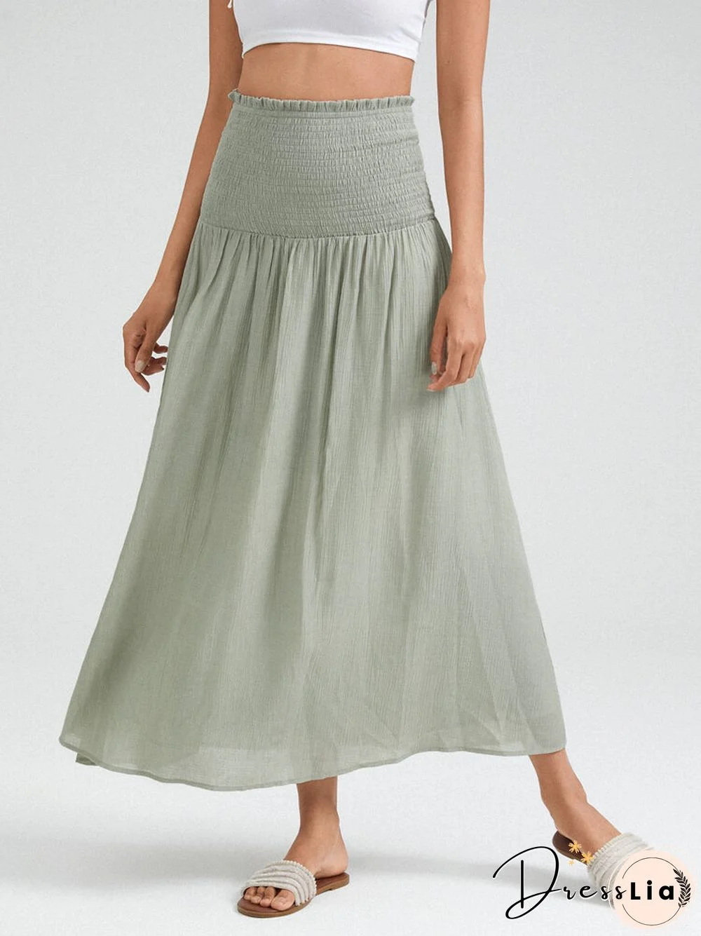 Shirred Solid Lettuce Edge OverSkirt For Women