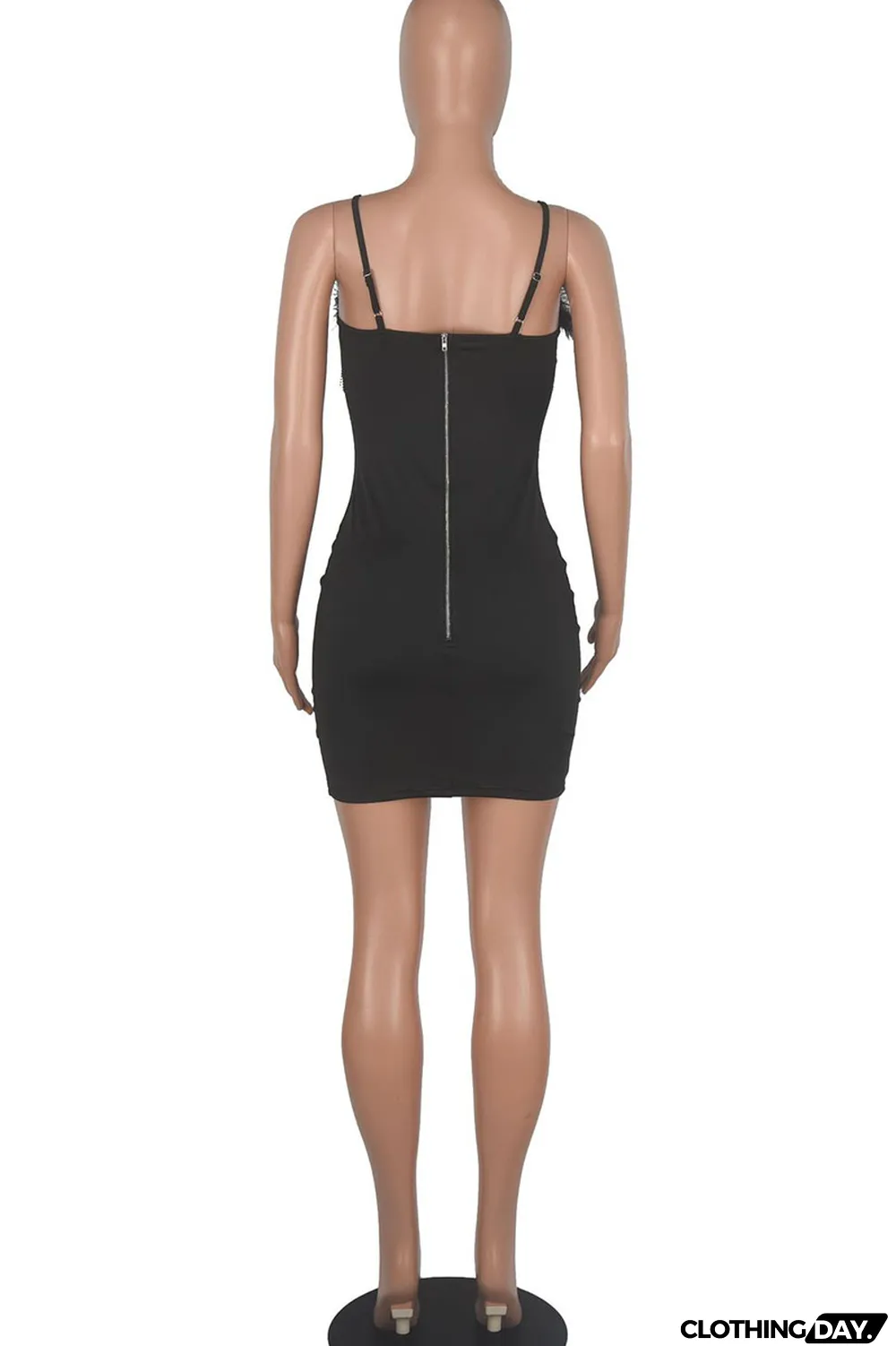 White Sexy Solid Patchwork Feathers Chains Spaghetti Strap Pencil Skirt Dresses