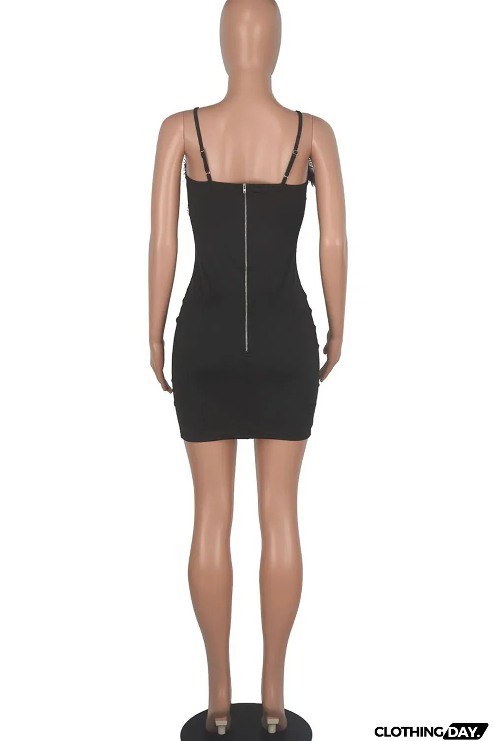 White Sexy Solid Patchwork Feathers Chains Spaghetti Strap Pencil Skirt Dresses