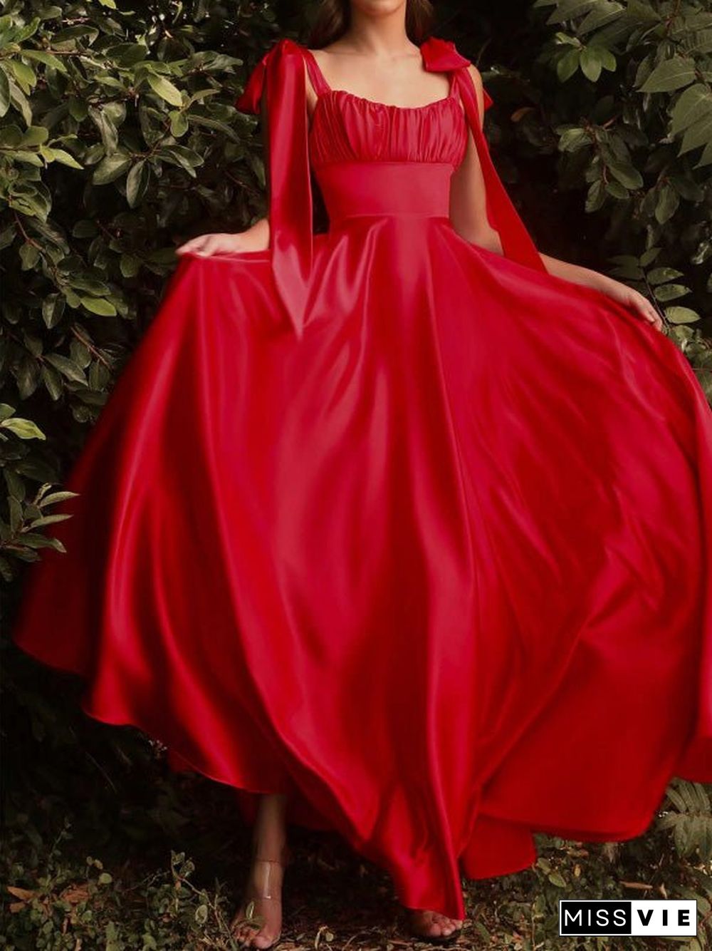 Women'S Dresses Square Neck Sling Tie Sleeveless Dress