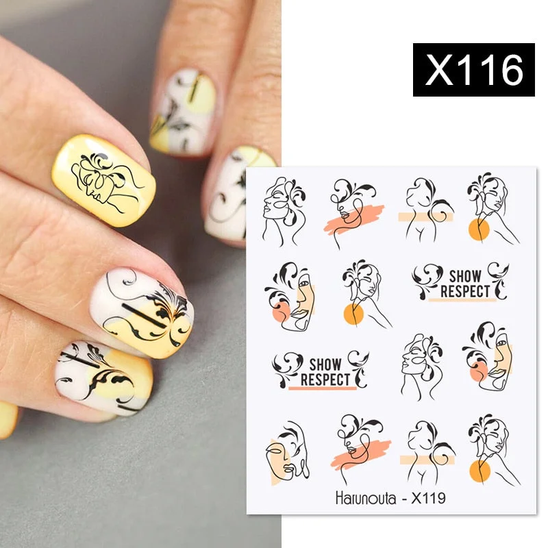 Harunouta Geometry Color Wave Love Heart Pattern Water Decals Stickers Butterfly Dragon Slider For Nails Art Decoration DIY-Nail Inspo