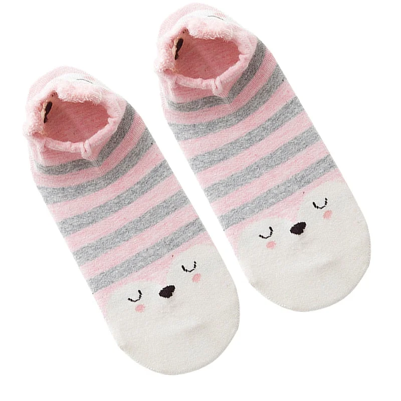 1 Pair Women Socks Cartoon Kawaii Cute Japanese Slippers Korean Style 3D Ear Boat Short Sock Cotton Cat Animal Female Sox