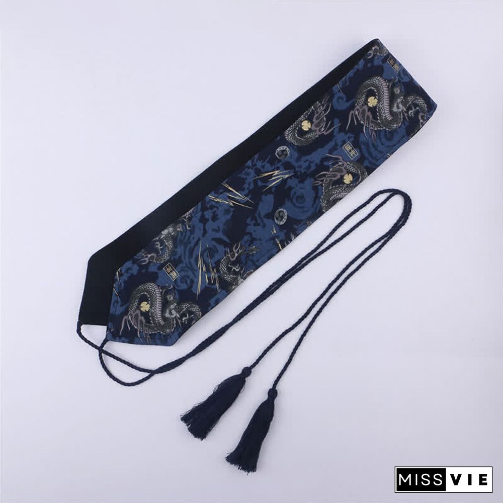 Vintage Print Tassel Lace Up Hanfu Waistband