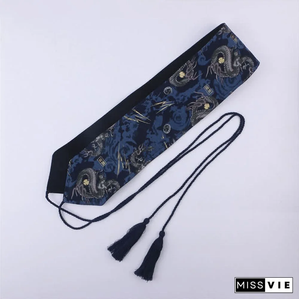 Vintage Print Tassel Lace Up Hanfu Waistband