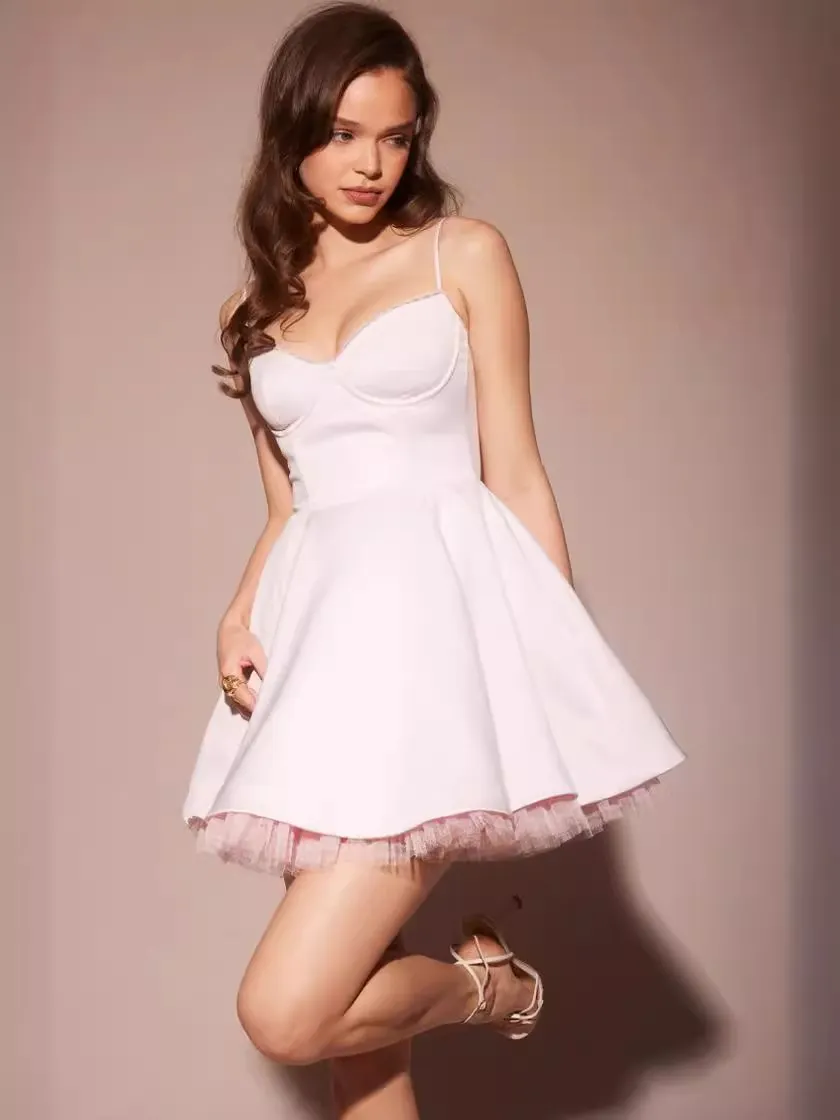 Brownm Women's Summer New Sexy Sling Wrapped Breast Fluffy Dress High-End Temperament Mesh Lined Dress