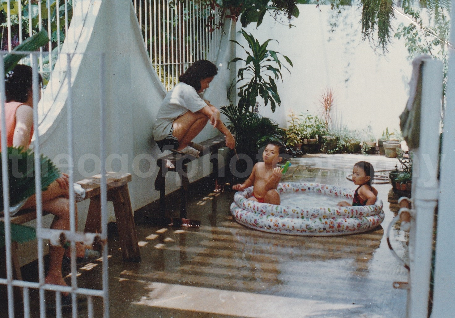 Pool Kids FOUND Photo Poster paintingGRAPH ColorOriginal Snapshot VINTAGE 22 35