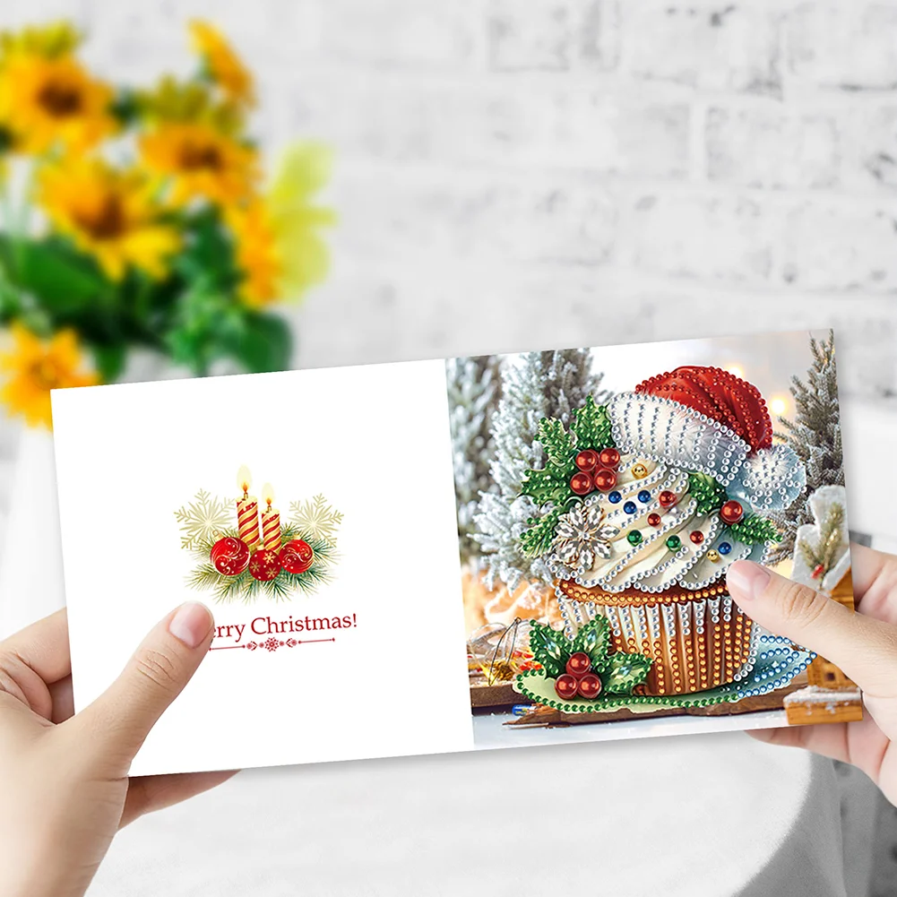 6pcs DIY Christmas Dessert DIY Diamond Painting Card for Friends Family Gift【With White Envelope】
