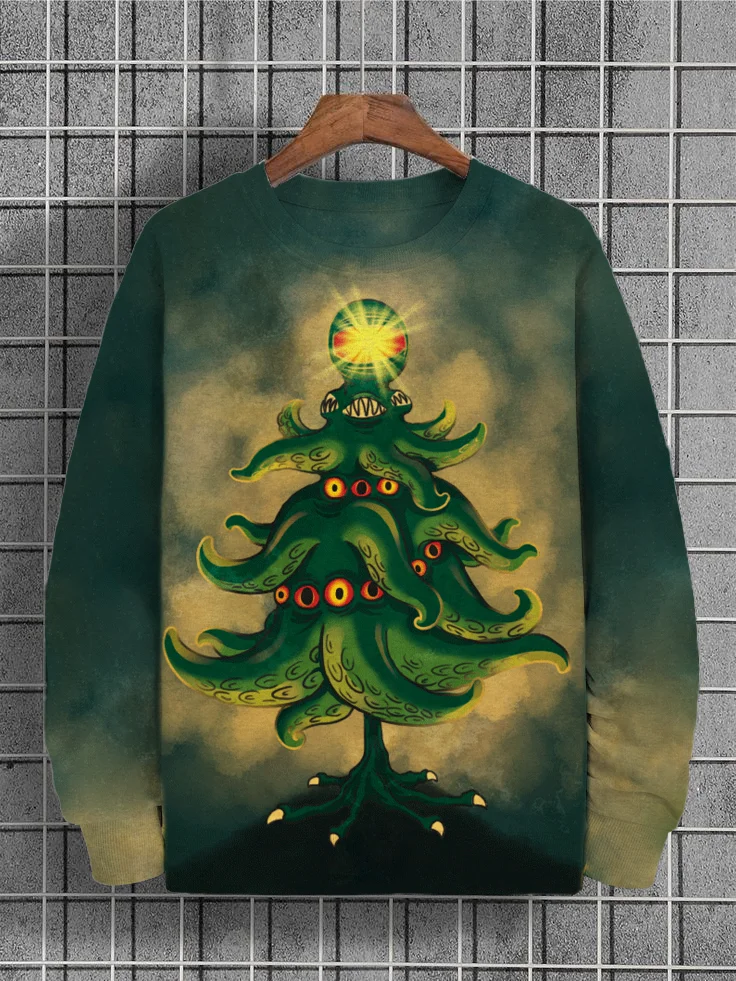 Men's Cthulhu Christmas Tree Merry Cthulhmas Print Sweatshirt