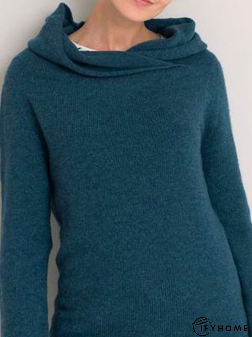 Dark Green Asymmetrical Long Sleeve Knitted Top | IFYHOME