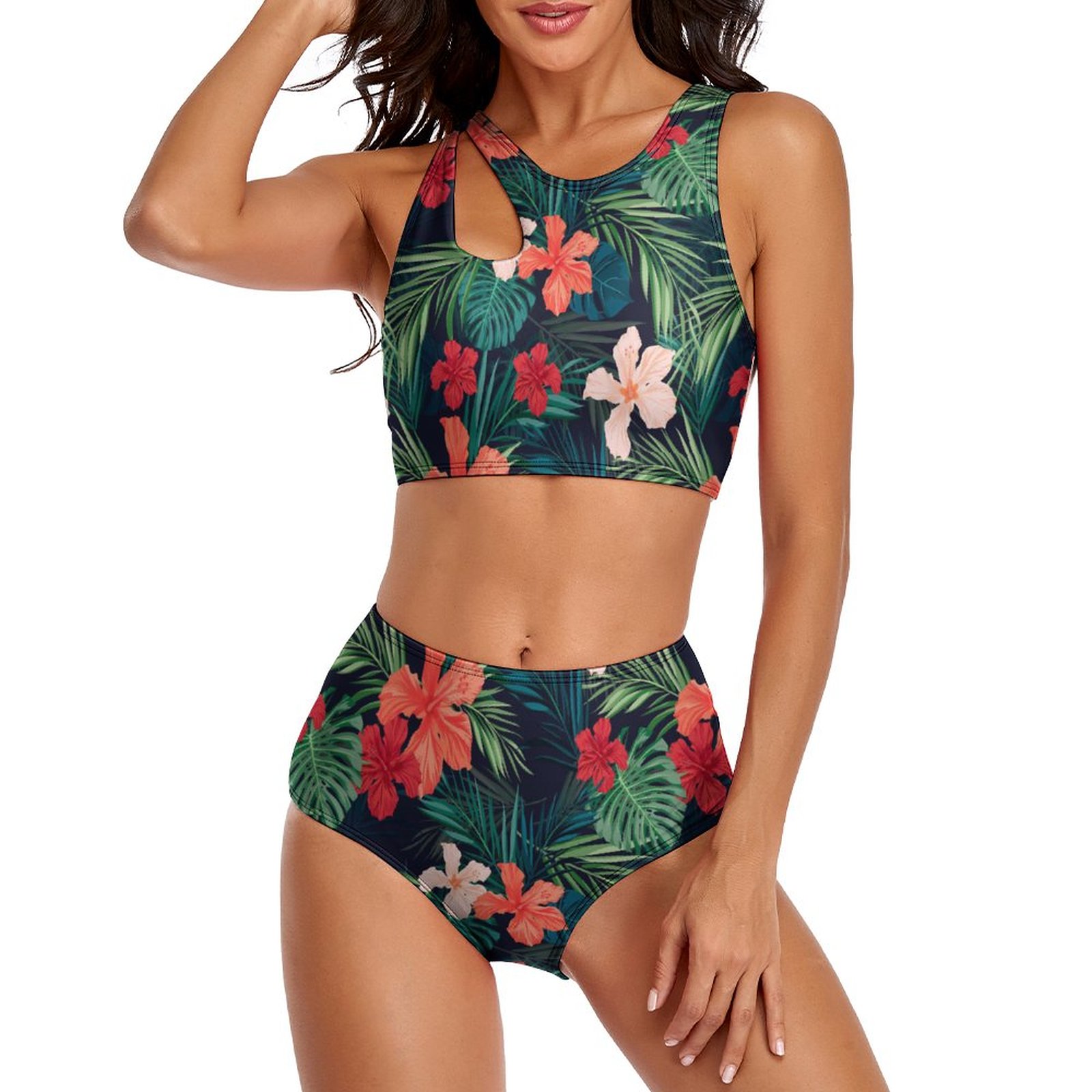 Women's Flora High Waisted Two Piece Tankini Bathing Suits