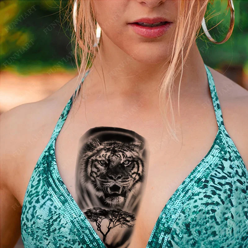 Sdrawing Arm Waterproof Temporary Tattoos for Men Tiger Wolf Animal Tattoo Stickers Body Art Skeleton Fake Tattoo for Women