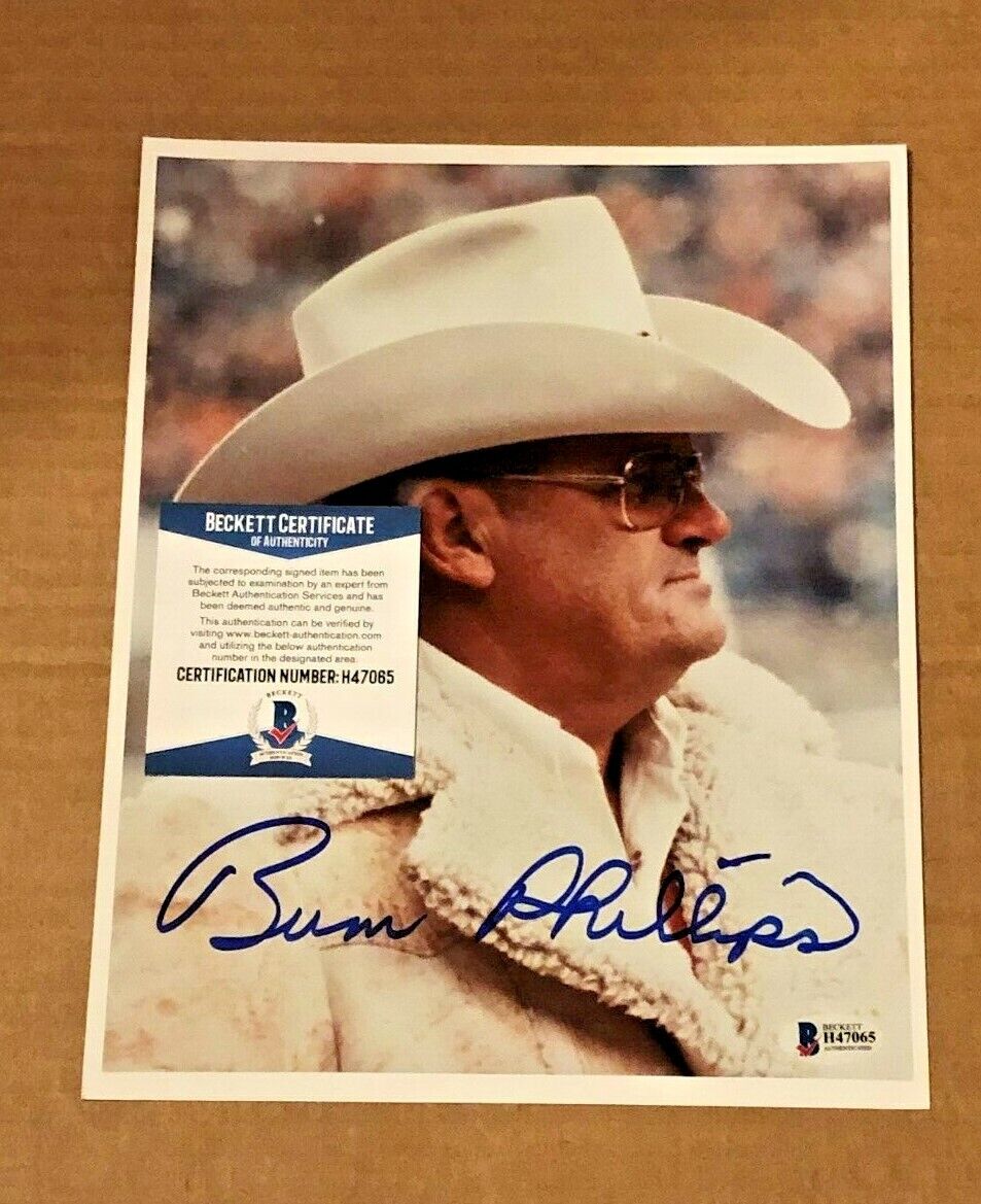 BUM PHILLIPS SIGNED 8X10 HOUSTON OILERS Photo Poster painting BECKETT CERTIFIED #2