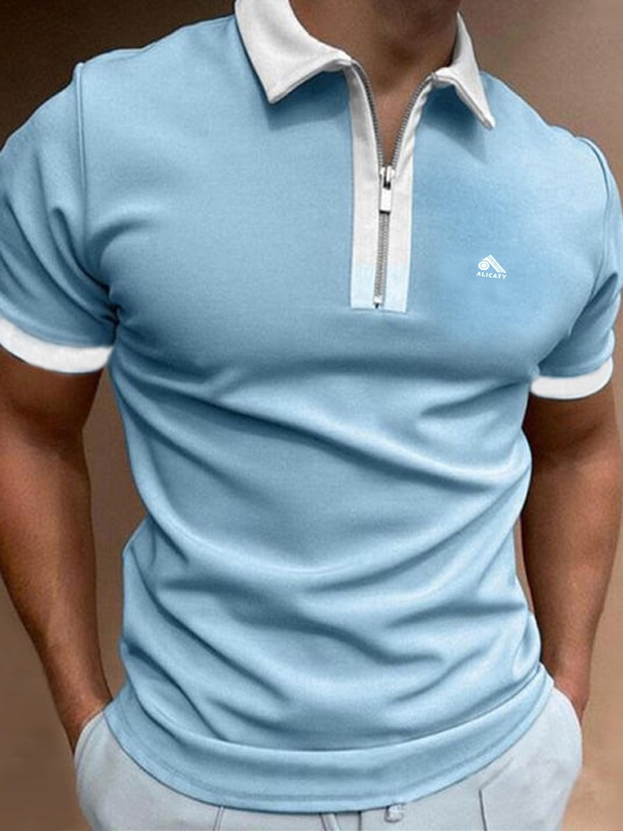 Color block men's casual short-sleeved polo shirt