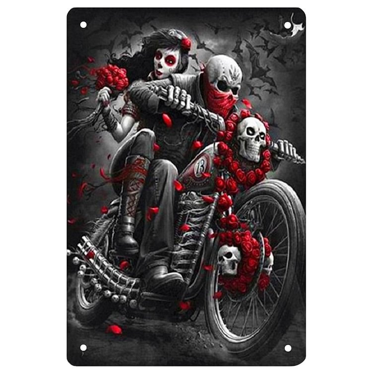 Skull Rose Motorcycle - Vintage Tin Signs/Wooden Signs - 7.9x11.8in & 11.8x15.7in