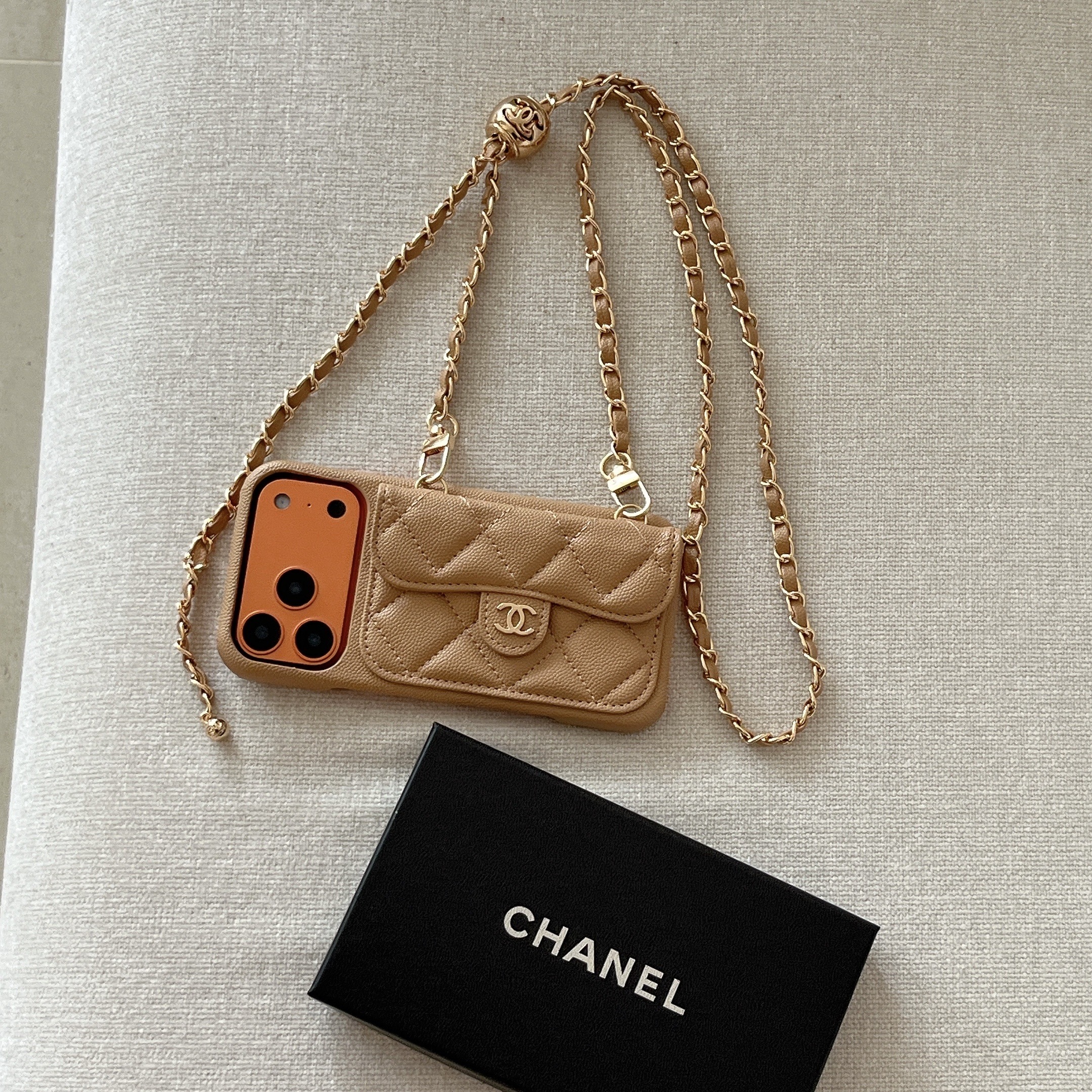 Chanel Premium Quilted PU Leather Wallet Phone Case with Woven Metal Chain Crossbody Strap